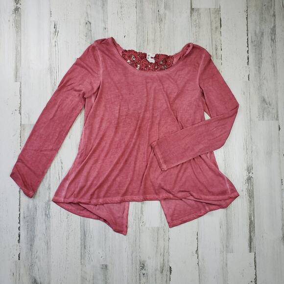 Others Follow Blush Rose Lace Open Back V-Neck Long Sleeve Top Womens Size Large - Picture 2 of 12